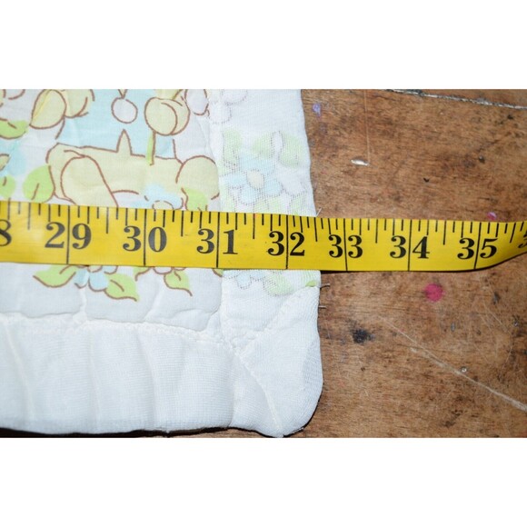 Vtg Baby Blanket Crib Quilted  42x32 Teddy Bears Satin trim Blocks beach balls - Picture 11 of 11